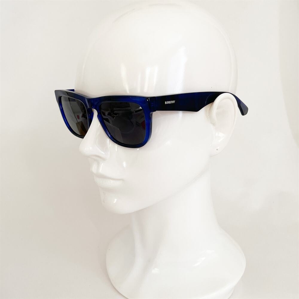 BURBERRY Blue Logo Print Square Acetate Sunglasses Unisex NWT